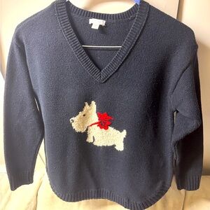 J JILL Women’s V-Neck XS Petite Sweater Scottie Dog Cotton Wool Blend Novelty